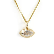 East-west 1.5 Ct OMC Marquise cut Lab diamond Matte Gold Bezel & prongs pendant Necklace - LGG Jewelry